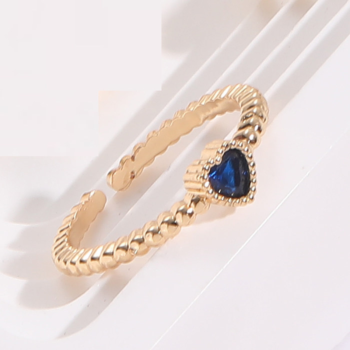 Fashion Heart Shape Copper Gold Plated Zircon Open Ring 1 Piece