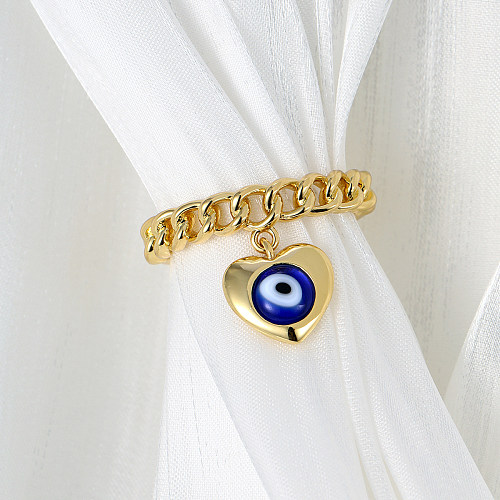 Fashion Devil's Eye Herzform Kupfer vergoldet offener Ring 1 Stück