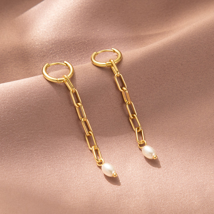 1 paire de boucles d'oreilles pendantes en perles de cuivre, Style Simple et doux, incrustation de couleur unie