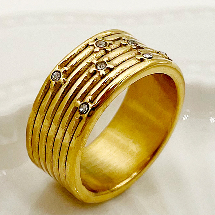Retro Simple Style Solid Color Stainless Steel Plating Inlay Rhinestones Gold Plated Rings