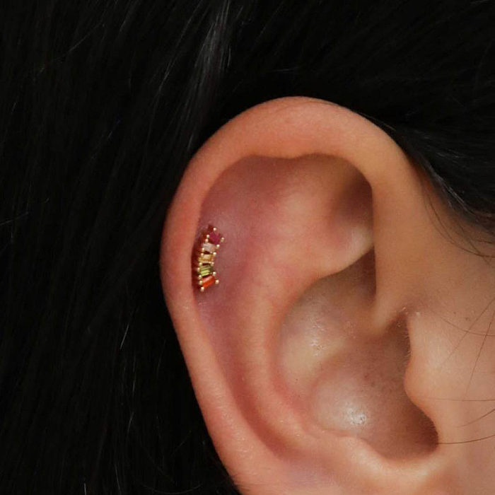 Piercing Jewelry Sterling Silver Inlaid Colorful Zircon Geometric Earrings