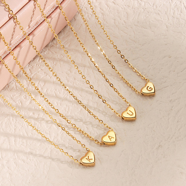 Casual Elegant Letter Heart Shape Stainless Steel Copper Plating 14K Gold Plated Pendant Necklace