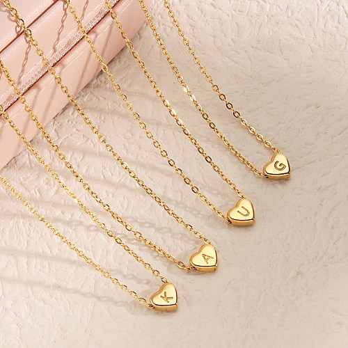 Lässige, elegante Anhänger-Halskette mit Buchstaben-Herzform, Edelstahl, Kupferbeschichtung, 14 Karat vergoldet