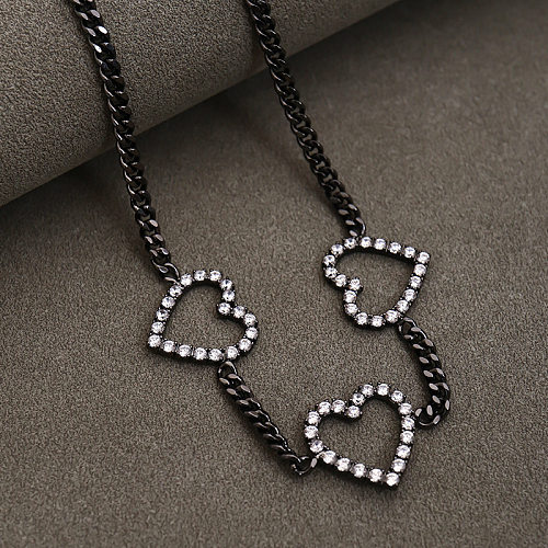 INS Style Simple Style Heart Shape Brass Plating Hollow Out Inlay Zircon Necklace
