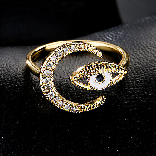 Modischer offener Ring aus Kupfer, Tropföl, Auge, Mond, Zirkon