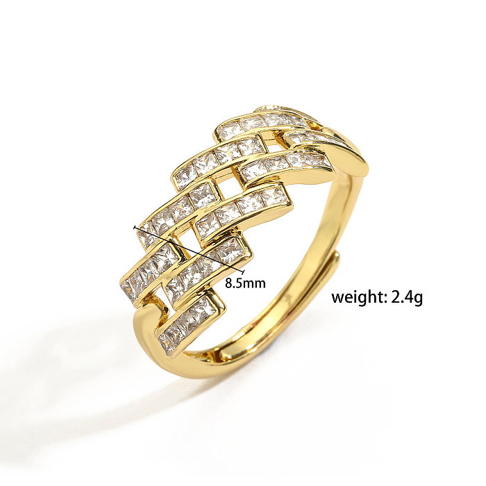 IG Style Hip-Hop Cool Style Rhombus Copper Plating Hollow Out Inlay Zircon 18K Gold Plated Rings Bracelets Earrings