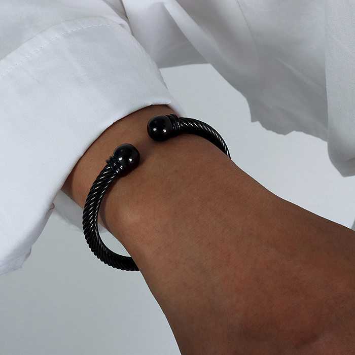 Style Simple, couleur unie, placage en acier titane, incrustation de strass, anneaux plaqués or, Bracelets