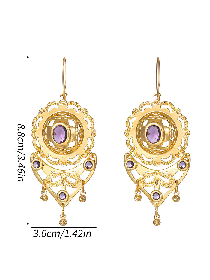 1 paire de boucles d'oreilles pendantes de Style romain brillant, incrustation de cuivre et de Zircon plaqué or 18 carats