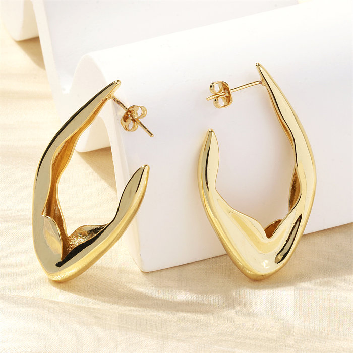 1 Pair IG Style V Shape Plating Copper 18K Gold Plated Ear Studs