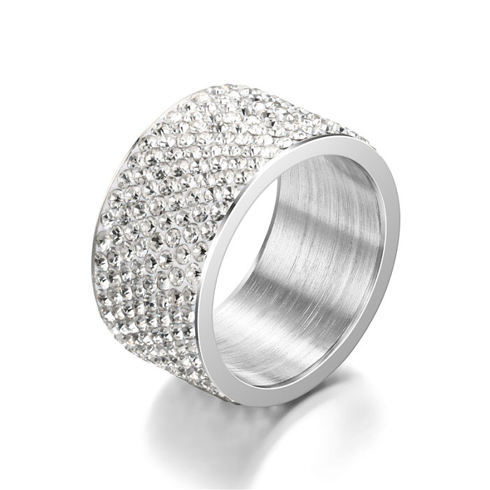 Atacado novo estilo geométrico cheio de diamantes joias de anel de aço de titânio
