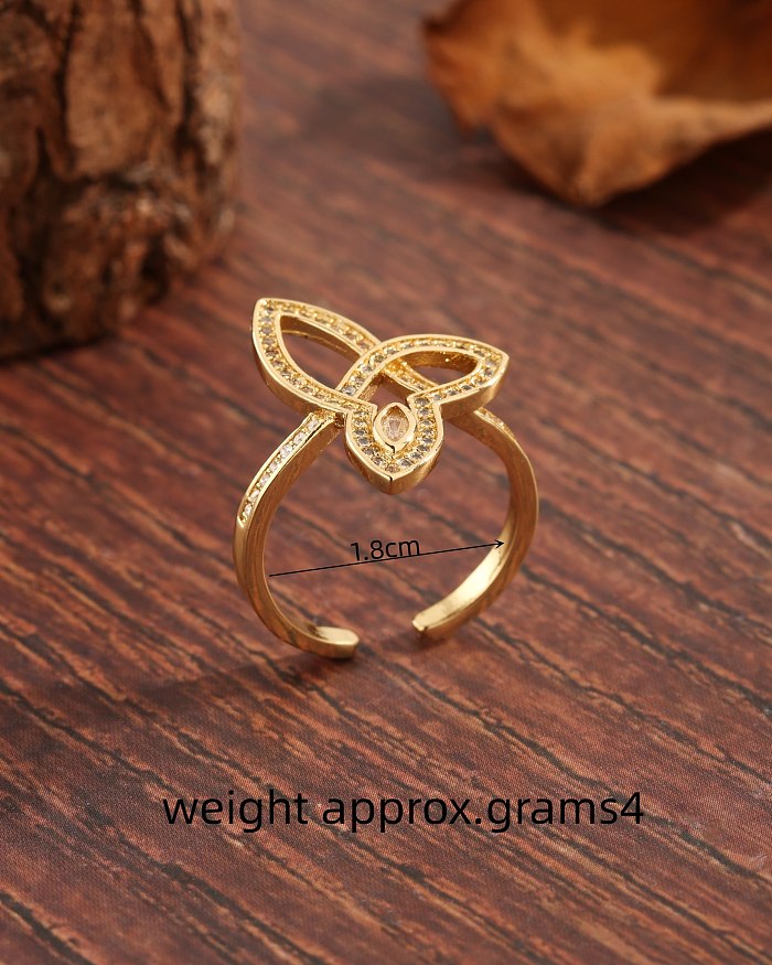 IG Style Modern Style Shamrock Copper Asymmetrical Plating Inlay Zircon 18K vergoldete Ringe
