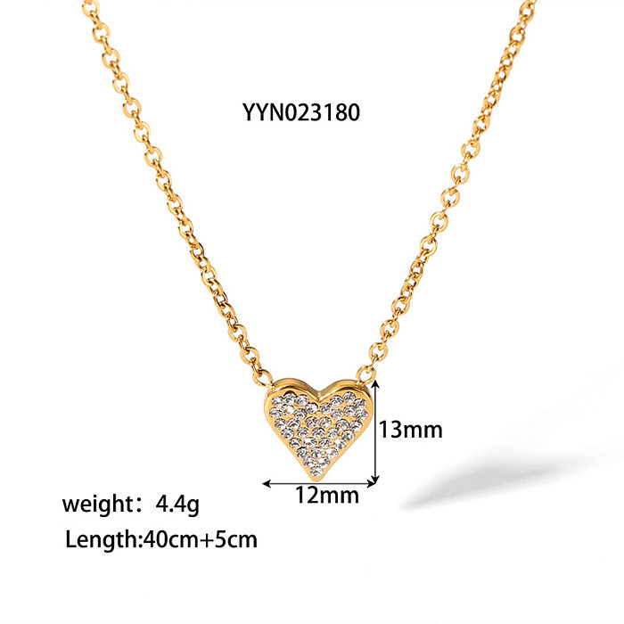 Sweet Simple Style Heart Shape Stainless Steel Plating Inlay Zircon Earrings Necklace