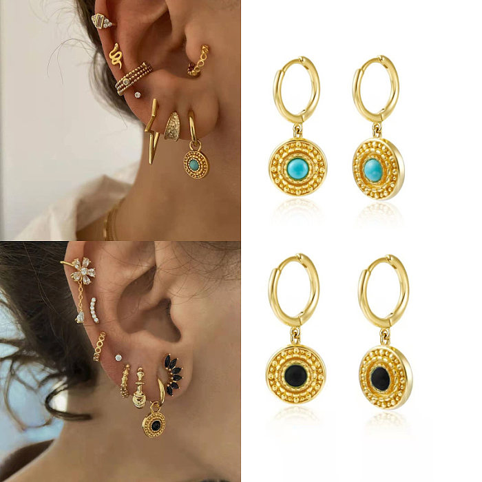 Boucles d'oreilles pendantes en Zircon, 1 paire, Style Simple, placage de cuivre, incrustation de Zircon