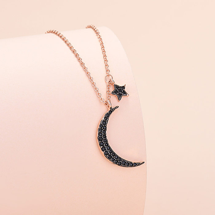 Simple Style Star Moon Copper Inlay Zircon Pendant Necklace