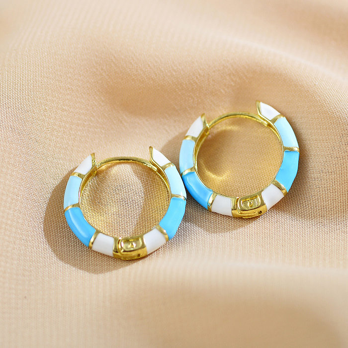 1 Pair IG Style C Shape Enamel Copper Gold Plated Earrings