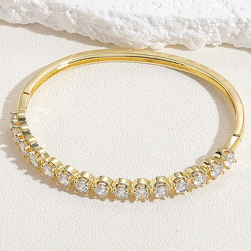 Lady Geometric Copper Plating Inlay Zircon 14K Gold Plated Bangle