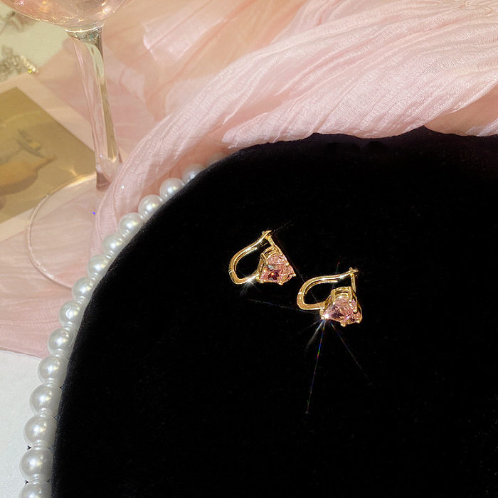 1 Pair Sweet Heart Shape Flower Inlay Copper Zircon Drop Earrings Ear Studs