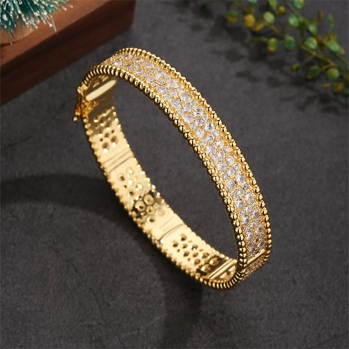 Glam Luxurious Round Copper Buckle Plating Inlay Zircon 18K Gold Plated Bangle