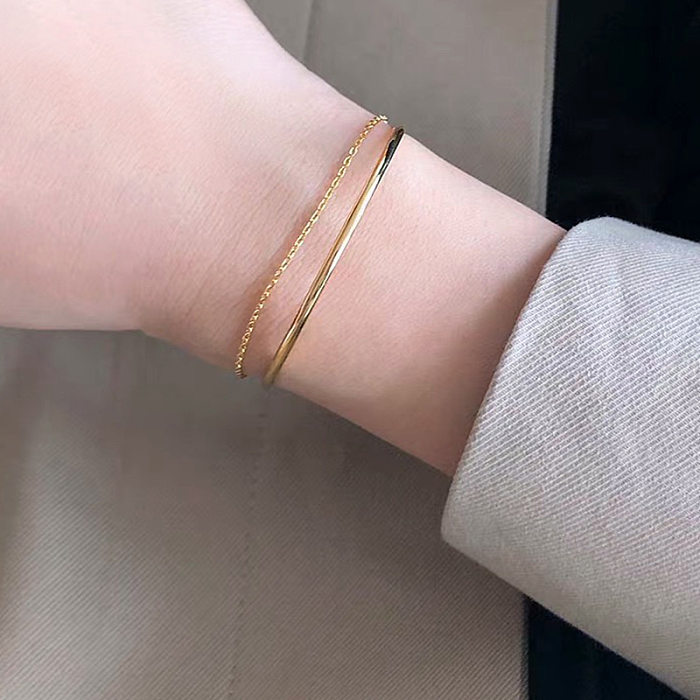Bracelets plaqués argent plaqués or et argent avec double anneau de style moderne et simple