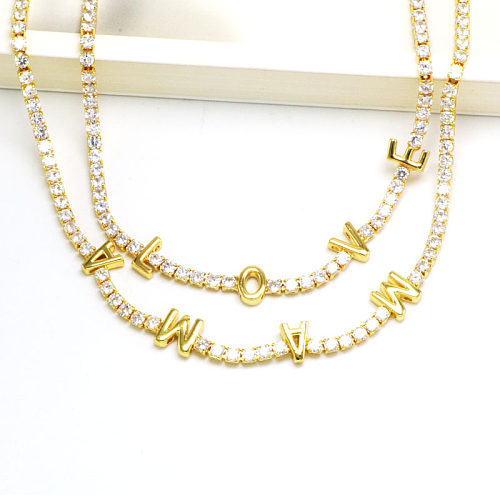 Conjunto de joyas de diamantes artificiales con incrustaciones de cobre y letras de moda