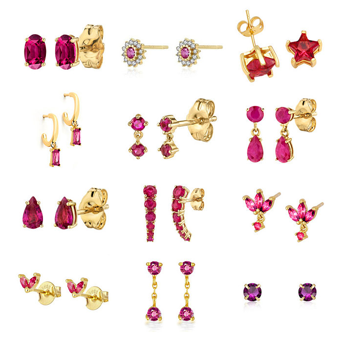 1 Pair INS Style Simple Style Leaf Star Flower Copper Plating Inlay Zircon Drop Earrings Ear Studs