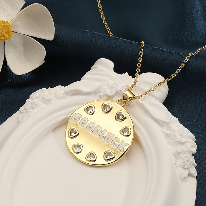 Collar con colgante de circón con incrustaciones de cobre, forma de corazón, letra geométrica Retro elegante