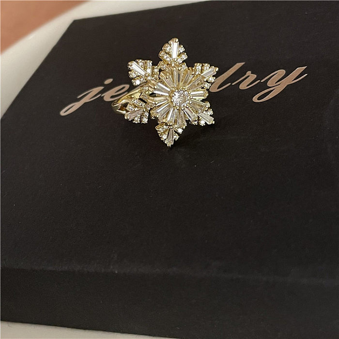 Anel de floco de neve boa sorte vem rotativo luz luxo cristal de alta qualidade exagerada minoria moda personalizado anel de dedo indicador feminino
