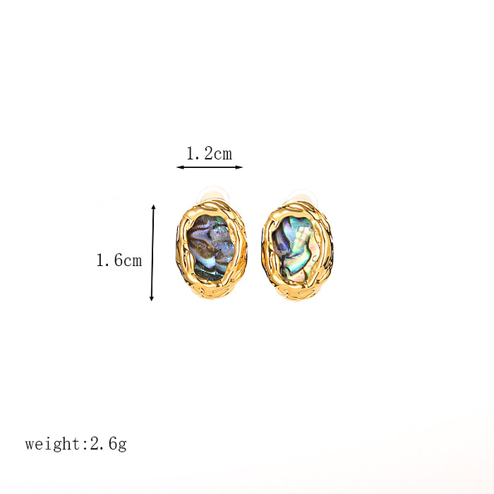 Retro Commute Ovale Kupferplattierung Inlay Shell 18K vergoldete Ohrringe Halskette