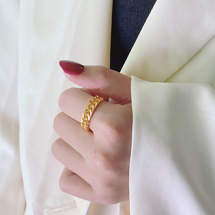 Classic Style Commute Solid Color Titanium Steel Plating 18K Gold Plated Rings