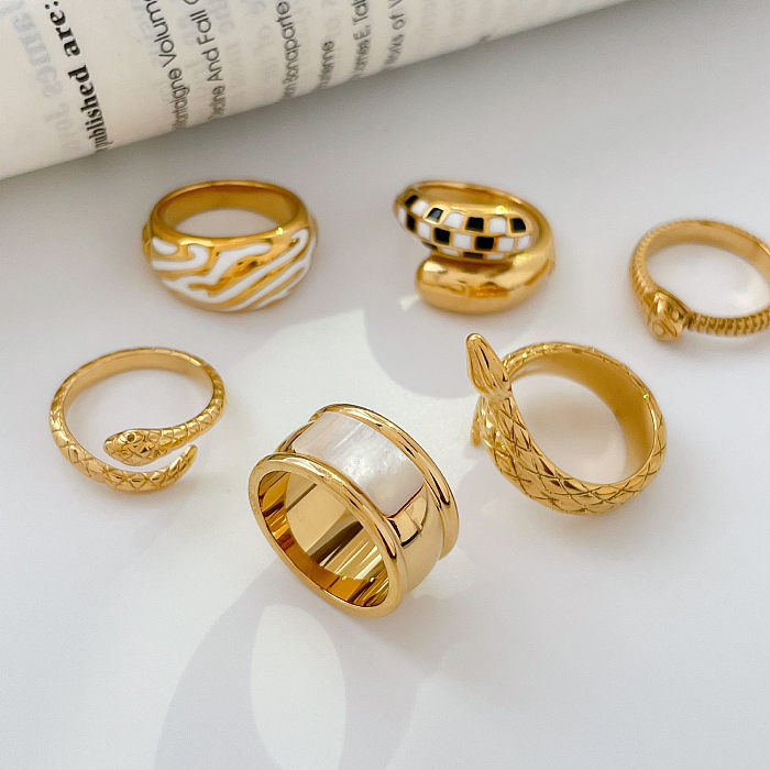 Anéis de concha com incrustação de aço titânio estilo vintage cobra