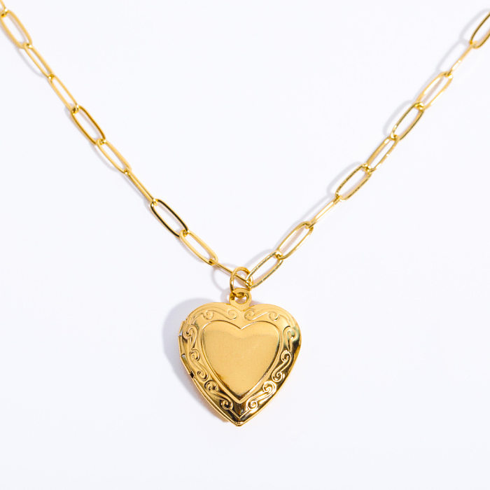 Collier pendentif rétro en forme de cœur plaqué cuivre, 1 pièce
