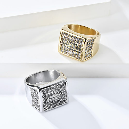 Classic Style Geometric Titanium Steel 18K Gold Plated Artificial Gemstones Rings In Bulk