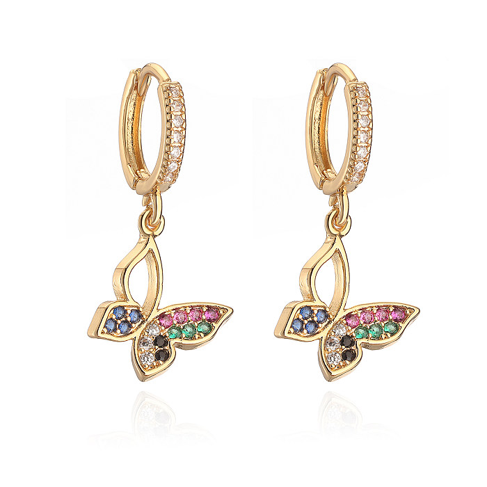1 Pair Simple Style Commute Butterfly Plating Inlay Copper Zircon 18K Gold Plated Drop Earrings