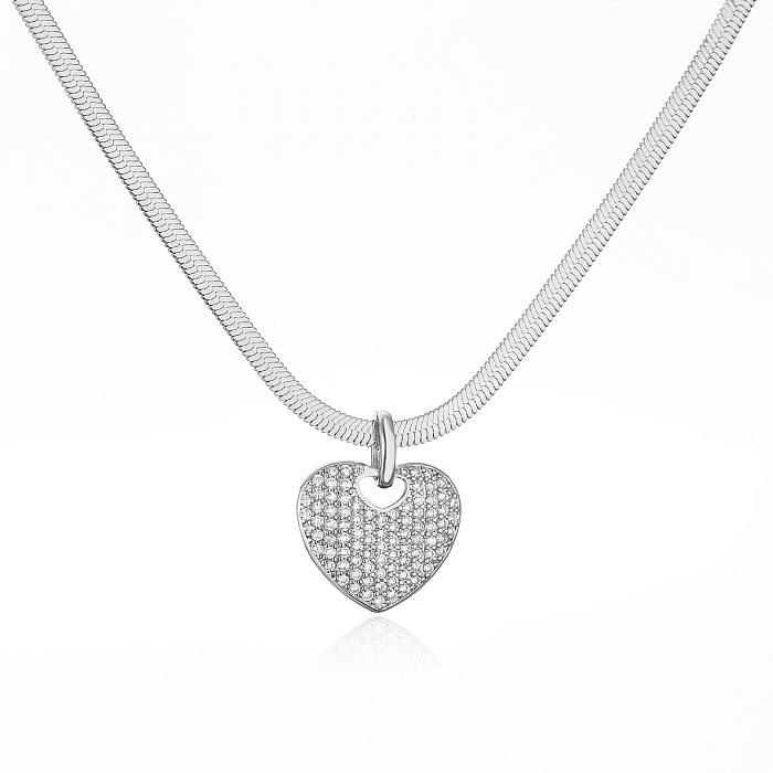 1 قطعة 1 زوج أسلوب بسيط شكل قلب النحاس البطانة الزركون مجموعة مجوهرات نسائية
