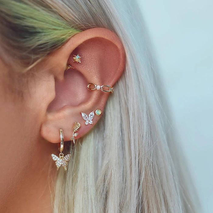 1 Pair Casual Solid Color Plating Inlay Copper Zircon Gold Plated Earrings