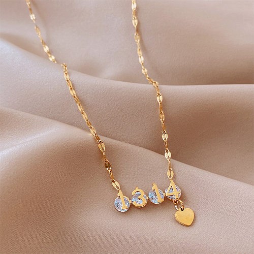 IG Style Number Heart Shape Stainless Steel Titanium Steel Inlay Zircon Necklace