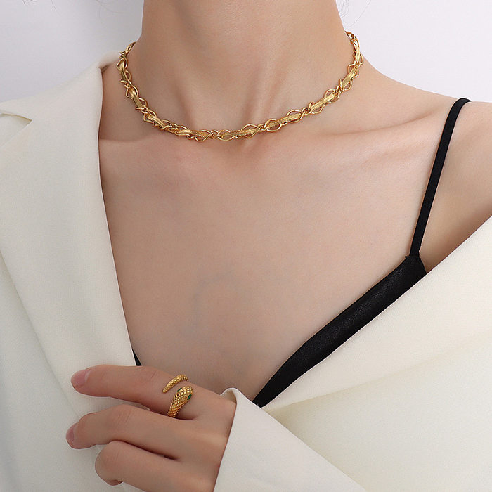 Mode geometrische einfarbige Titanstahlbeschichtung Damenarmbänder Halskette