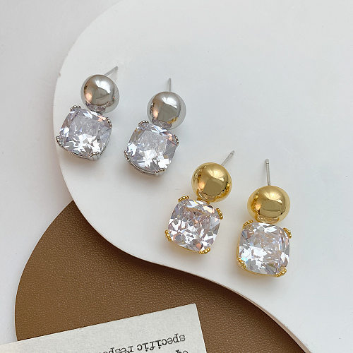 1 paire de boucles d'oreilles pendantes en cuivre et Zircon, Style IG Simple, placage carré, incrustation