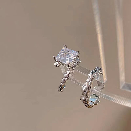 Simple Style Square Solid Color Copper Inlay Zircon Open Rings