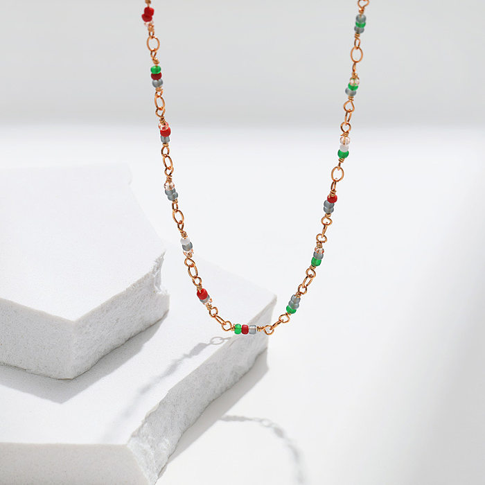 Lässige, runde, mit 18 Karat vergoldete Halskette mit Kupferperlen im IG-Stil