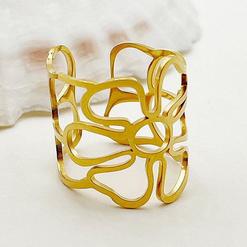 حلقات مفتوحة مطلية بالذهب مطلية بالفولاذ المقاوم للصدأ على شكل زهرة أنيقة