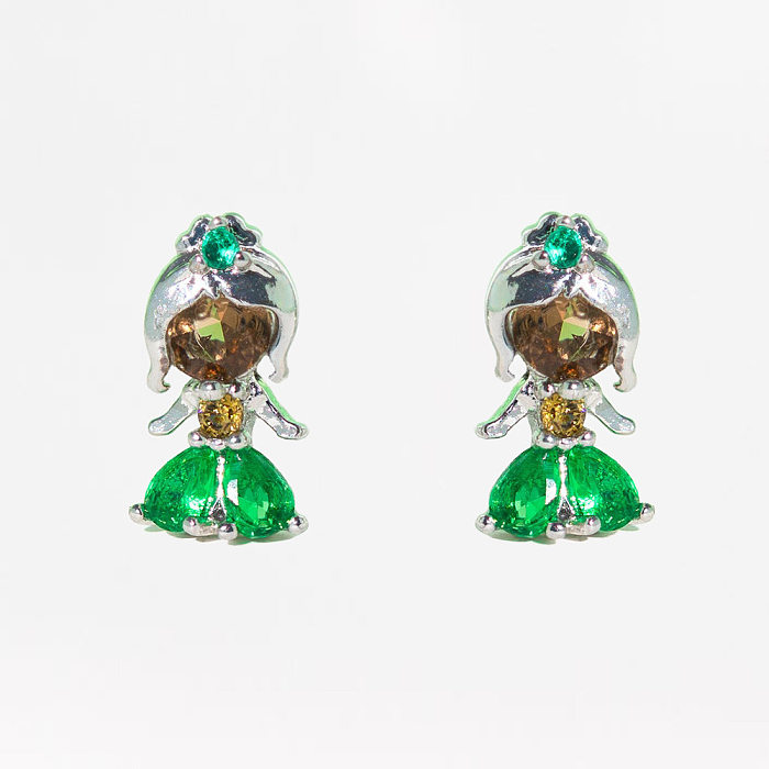 1 Pair Basic Cartoon Character Star Inlay Brass Zircon Ear Studs