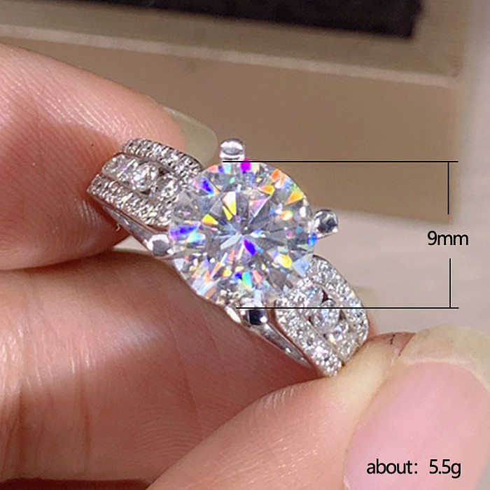 Fashion New Wedding Classic Four-claw Zircon Crystal Female Engagement Proposal Copper Ring Female