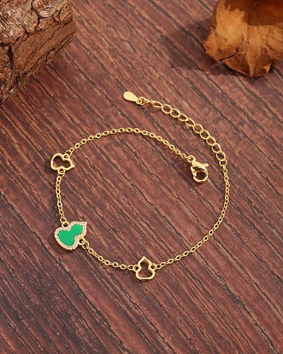 Vintage Style Luxurious Commute Gourd Copper Plating Hollow Out Inlay Zircon 18K Gold Plated Bracelets