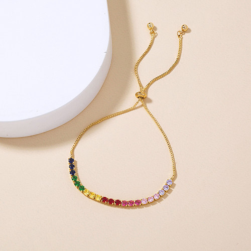 Fashion Simple Adjustable Geometric Colorful Inlaid Zircon Copper Bracelet