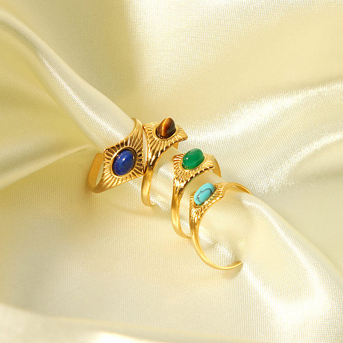Offene Ringe im modernen Stil mit Rhombus-Edelstahlbeschichtung und türkisfarbener 18-Karat-Vergoldung