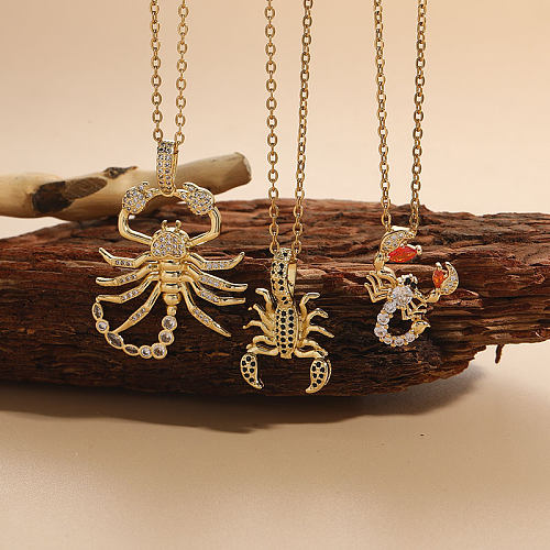 Modern Style Cool Style Scorpion Copper Plating Inlay Zircon 14K Gold Plated Pendant Necklace