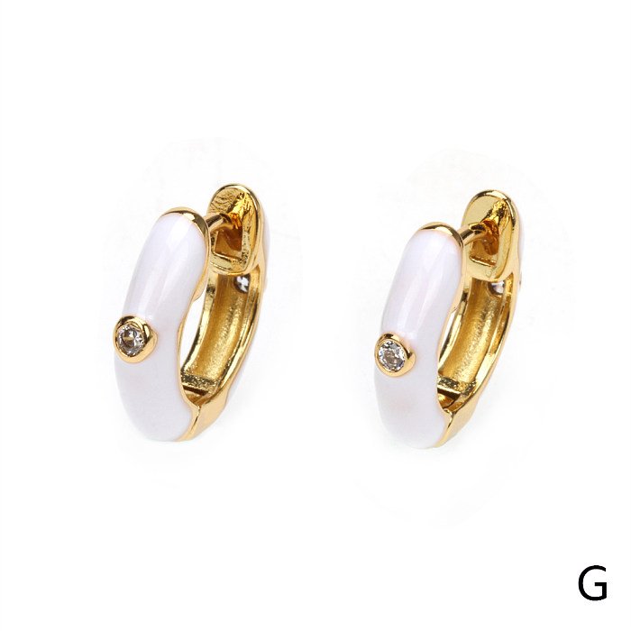 1 Pair Sweet Simple Style Circle Enamel Plating Inlay Copper Zircon 18K Gold Plated Hoop Earrings