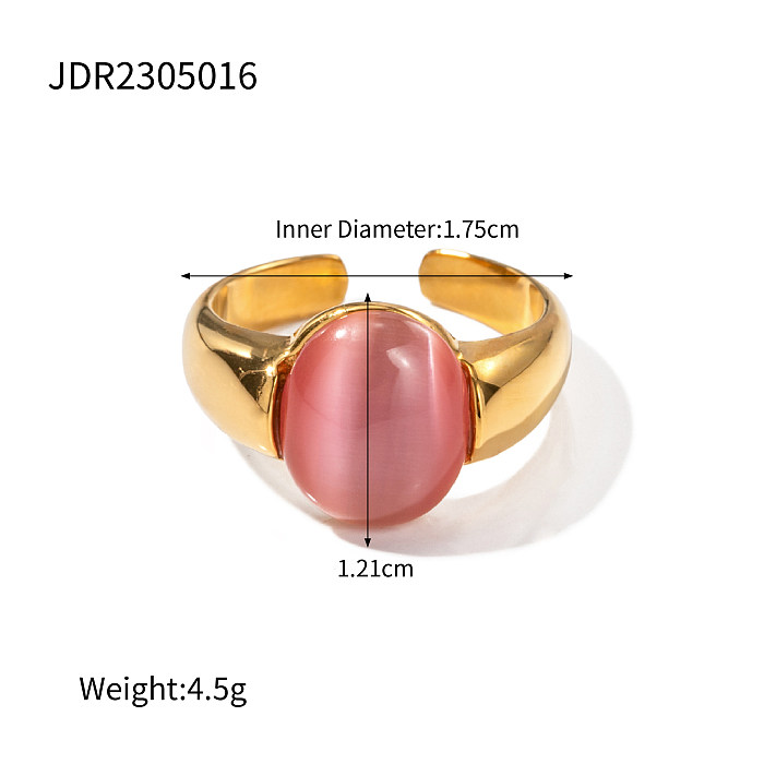 Elegant Solid Color Stainless Steel Plating Opal 18K Gold Plated Open Rings