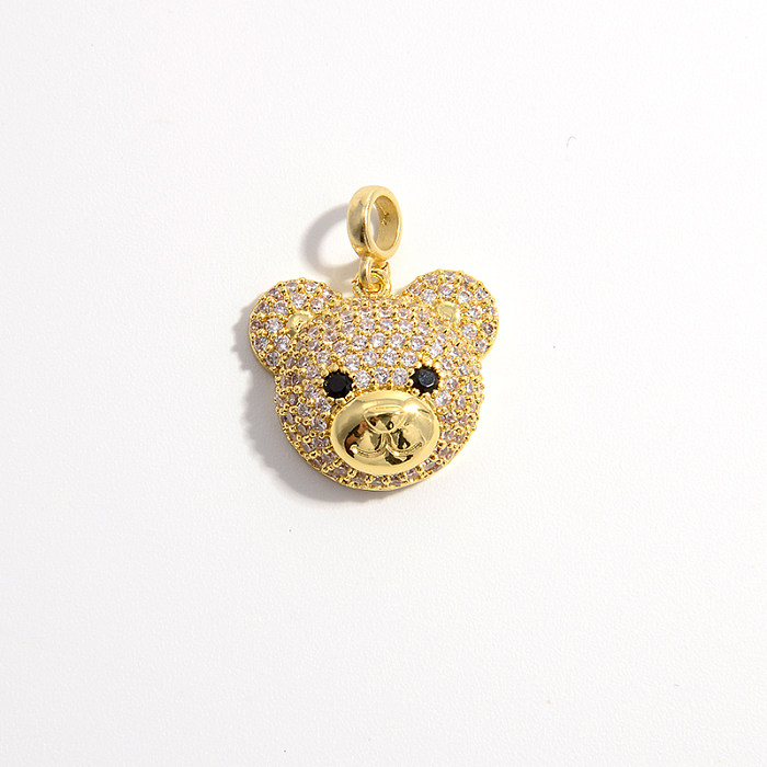 Elegant Cute Shiny Animal Little Bear Copper Plating Inlay Zircon 18K Gold Plated Pendants Necklace Pendant
